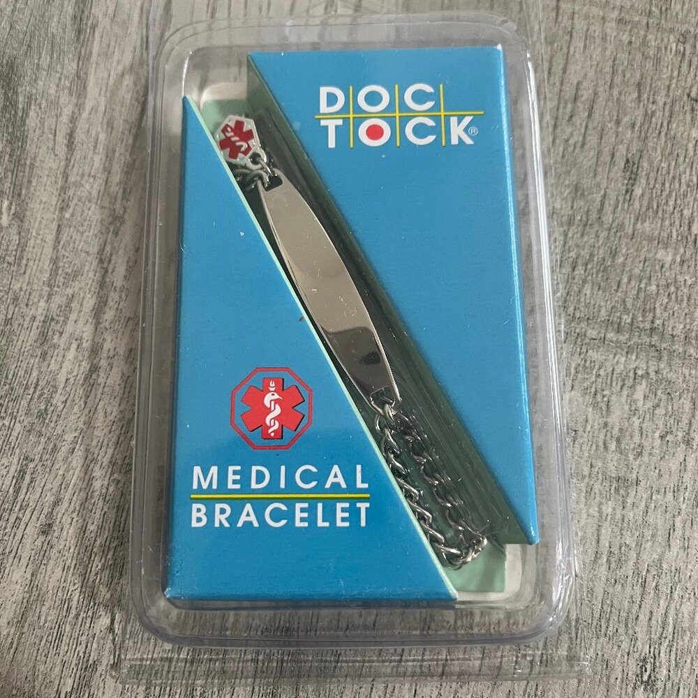 NEW! Ladies Medical ID Bracelet With Charm Stainless Steel Silver